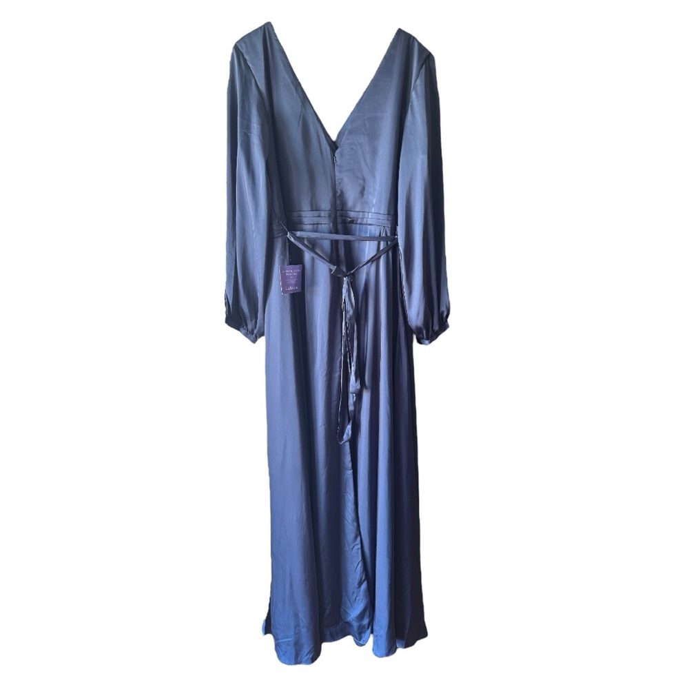Ladivine By Cinderella Divine Formal Dress Long Sleeve Satin Smoky Blue Size 24 - Picture 6 of 8